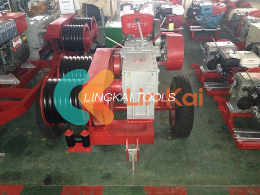 JJCS 50 Dieselmotor Dubbeltrommelwijn Aanhangwagen Conductor Stringing Equipment